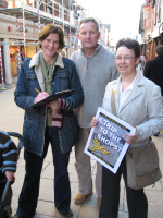 Kelsie Learney collecting signatures for the Trip to the Shops campaign in Winchester High Street