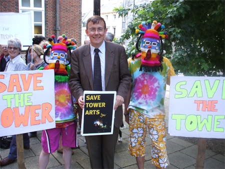 Martin Tod joined local campaigners to protest at the closure of Tower Arts