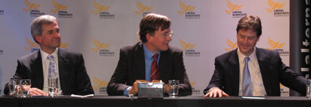 Chris Huhne MP, Martin Tod and Nick Clegg MP at Winchester Leadership meeting