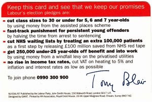 Labour's 1997 General Election Pledge Card