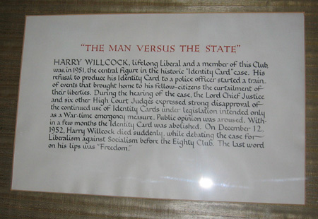 Harry Willcock plaque, National Liberal Club. Photo courtesy of Martin Tod